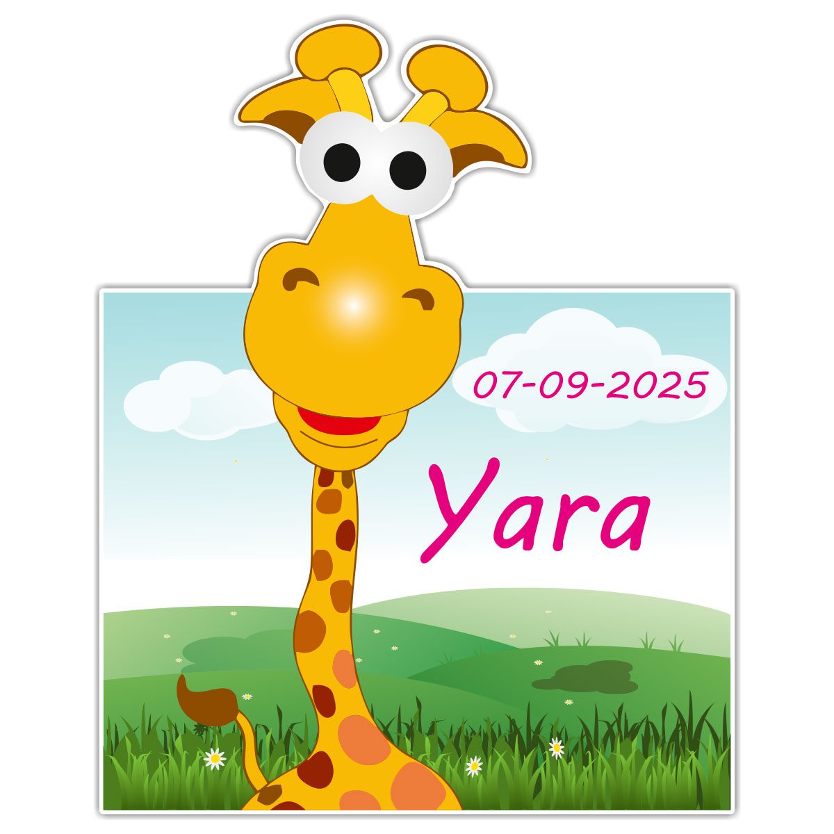 Geboortebord Fun Giraffe meisje met datum